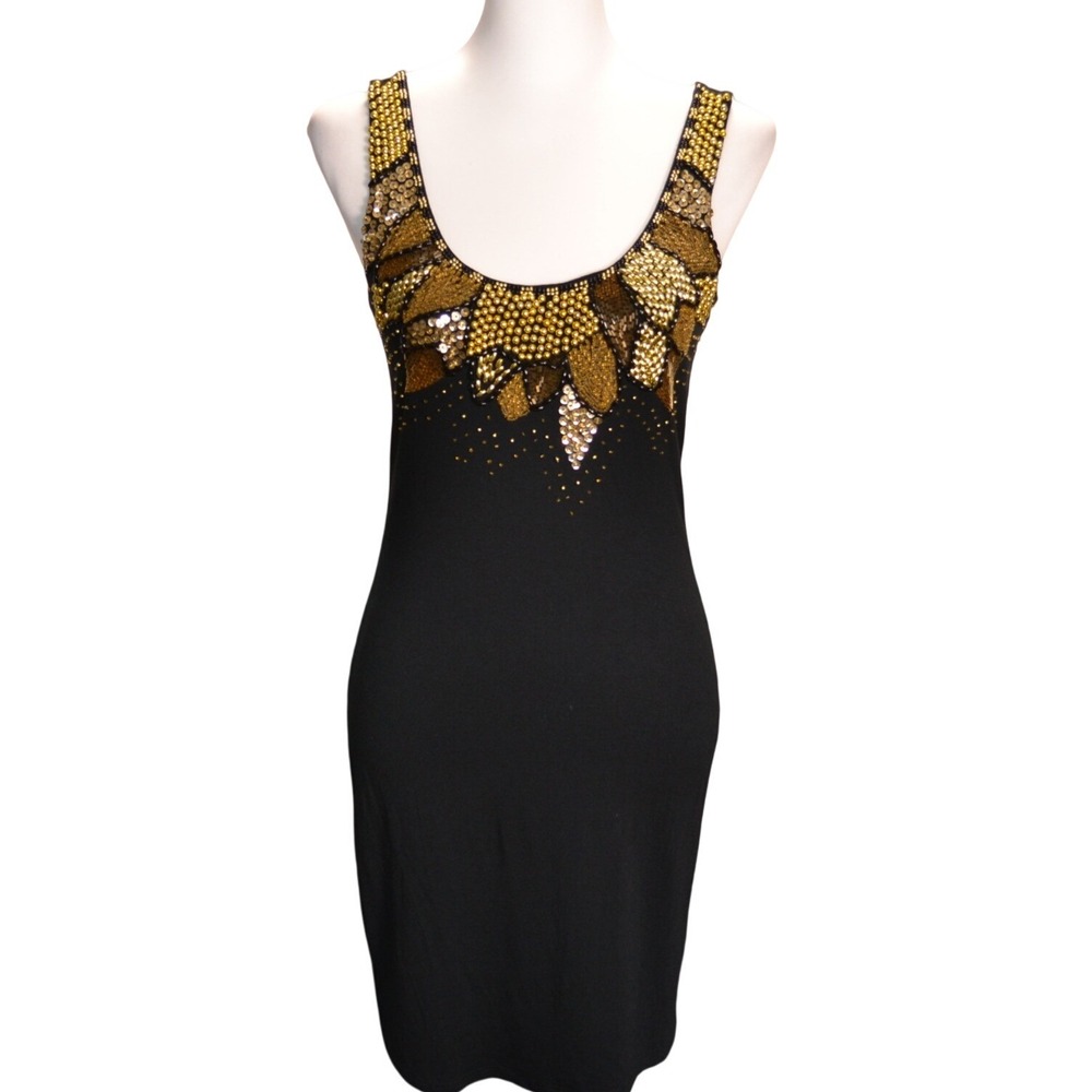 Romeo & Juliet‎ Couture Glam Costume Bodycon Tank Dress Black Gold Embellishment